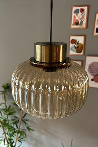 Bamyum Mola Cam Bal Rengi Tekli Avize Plafonyer Rozans Başlık Retro Sarkıt Lamba Restoran Salon Aydınlatma