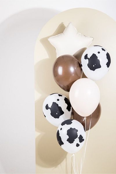 Çemrek Süs Parti Cow Pattern Balloon Bundle with Star Foil Balloons 10 Pcs