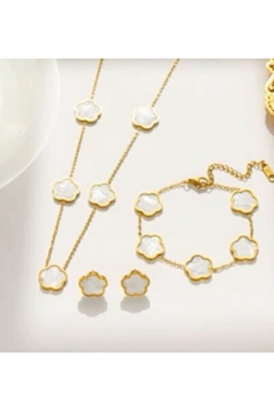 bellss accessory Yonca Model Kolye Bileklik Küpe Set