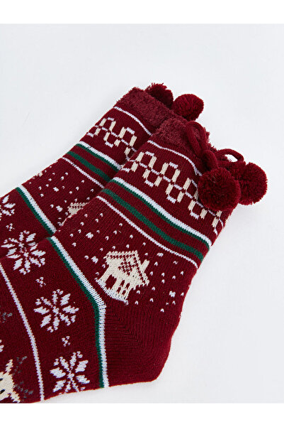 LC Waikiki LCW DREAM Bordo Yılbaşı Temalı Kadın Ev Çorabı