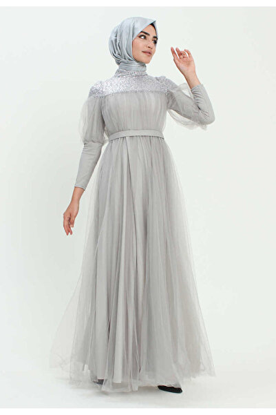 Setrms 4121 Pul Payet detaylı Tüllü Abiye
