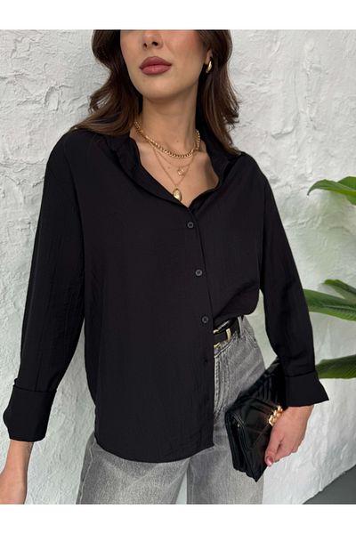 Elif Özbey Butik Cămașă neagră cu manșetă dublă