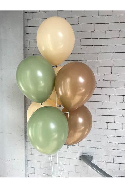Çemrek Süs Parti Eucalyptus Green Brown Milk Coffee Balloon Bundle Set 10 Pcs