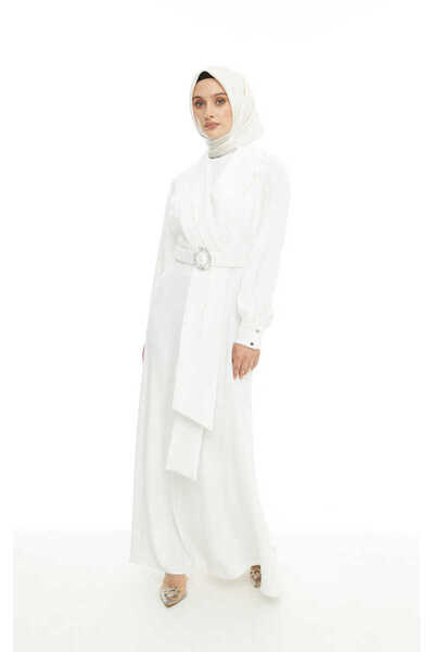 Setrms 2425126 Taşlı Kemer Tokalı Kruvaze Yaka Elbise