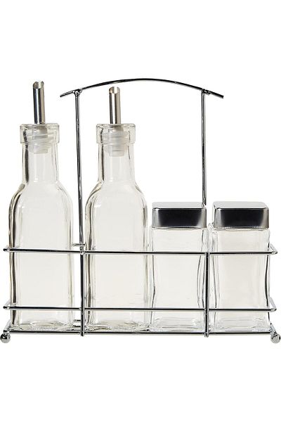 Harmony 2724623296265 83101 4 Pieces Salt Oil and Vinegar Bottle In Metal Rack Set, Clear
