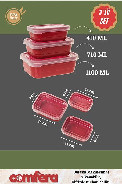 BAGER MARKET Plastic Food Container - Comfera Set of 3, Suitable for Refrigerator and Microwave