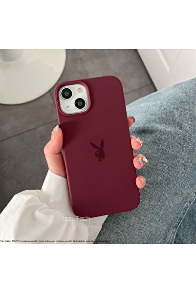 izzytech حافظة هاتف آيفون 15 بلس /14 بلس، شعار بلاي بوي، سطح داخلي مخملي، حاف...