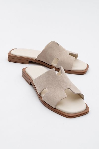 LuviShoes Papuci de dama din piele bej model JEZ