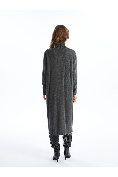 LC Waikiki Balıkçı Yaka Düz Uzun Kollu Oversize Kadın Triko Elbise