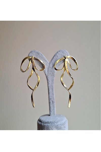 mos&more Bow Ribbon Model Gold Color Women's Earrings