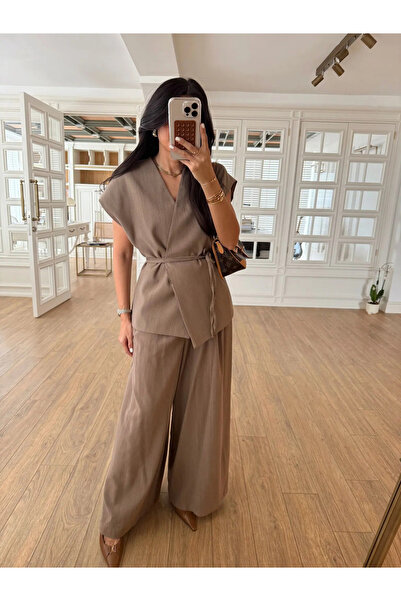 My Blog Spodnie kamizelka Mink Juana garnitur lniany - 8597