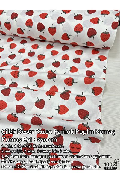 Renk Tekstil Fruits Serisi Çilek %100 Pamuk Metrelik Kesim Poplin Kumaşlar