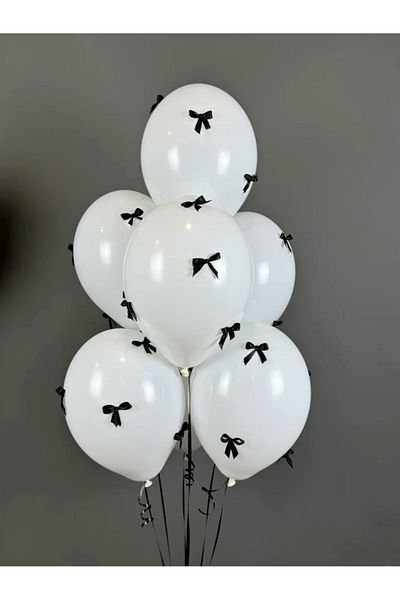 Çemrek Süs Parti White Balloon Bundle with Black Bow 10 Pcs