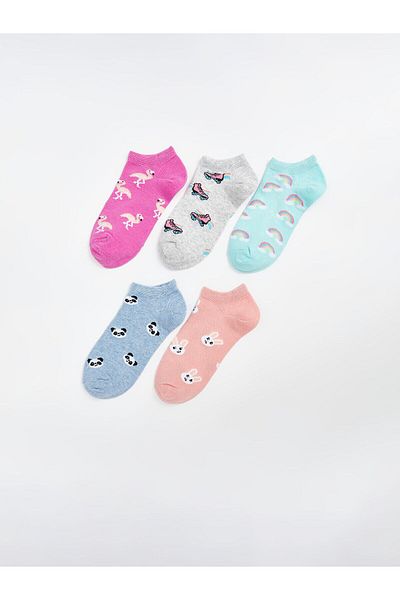LC Waikiki New Season Patterned Girl's Booties Socks 5-Piece