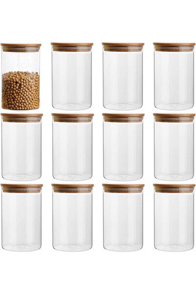 AKDC Glass Food Storage Containers, 600mL, Set of 12, with Wooden Lids