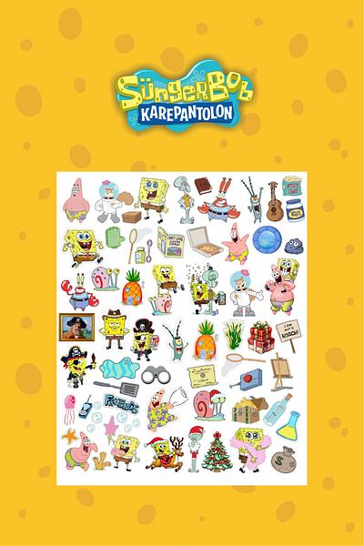 Piksel Grafik Spongebob 50 Piece Sticker Set - Pen, Laptop Notebook Water Bottle
