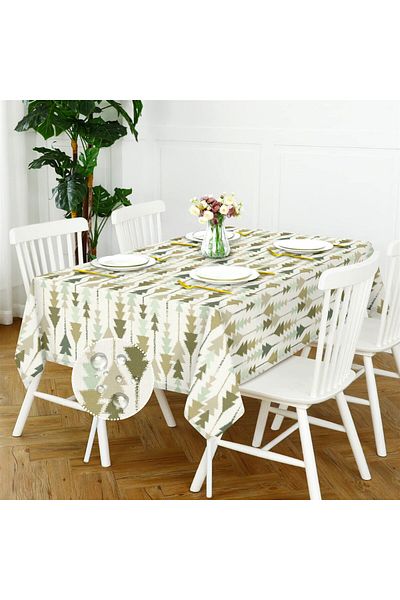 Evim Canvas Pine Tree Beige Liquid Proof Stain Resistant Table Cloth