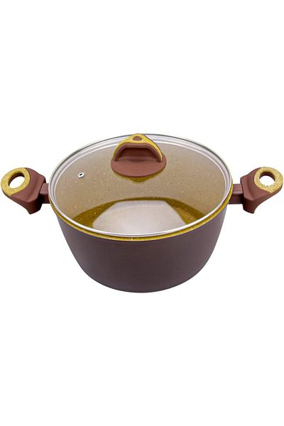 Winds Trading WILSON Oak Stone Aluminum Casserole, Non-Stick Marble Coating, Glass Lid, Heat-Resistant Handles.