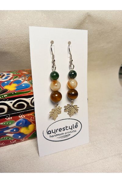 ayrestyle أقراط متدلية من الحجر الطبيعي للنساء – صناعة يدوية – عين النمر، سيترين، يشم – 6.5 سم