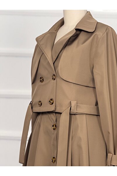 RACE FASHİON Hidden Pocket Buttoned Above-Waist Skirt & Belted Double-Breasted Collar Trench Coat Two-Piece Set Rc3080