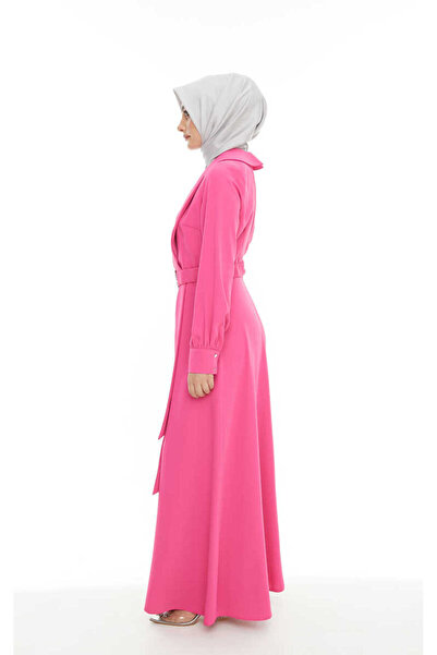 Setrms Taşlı Kemer Tokalı Kruvaze Yaka Elbise