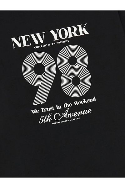 LC Waikiki Tricou pentru fetiță cu imprimeu New York, negru, cu gât de bicicletă LCW Kids