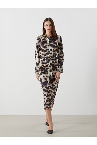 LC Waikiki Nevavm Patterned Satin Women's Shirt Dress with a Difference