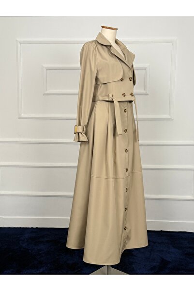 RACE FASHİON Double Trench Coat Suit with Skirt Pocket Rc3080