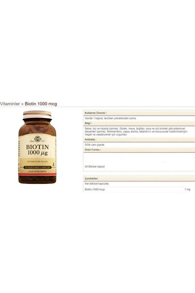 Solgar Biotin 1000 Mcg 50 Capsules