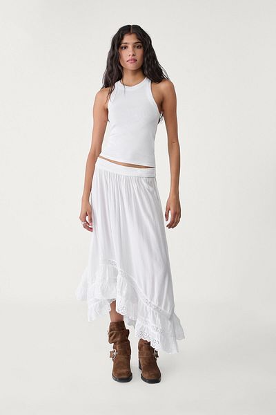 Stradivarius Asymmetric ruffled midi skirt