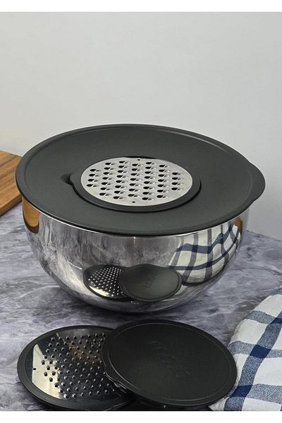 HomeTarz Practical Mixing Bowl - Steel Storage Bowl Set - with Grater Lid - 5 Pieces