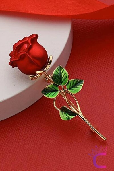 Cinderella Zarif Kırmızı Gül Tasarım Çiçekli Kadın Broş Hediyelik Sevgililer ...