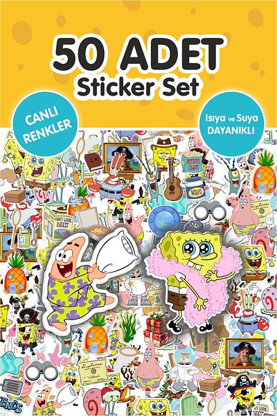 Piksel Grafik Spongebob 50 Piece Sticker Set - Pen, Laptop Notebook Water Bottle