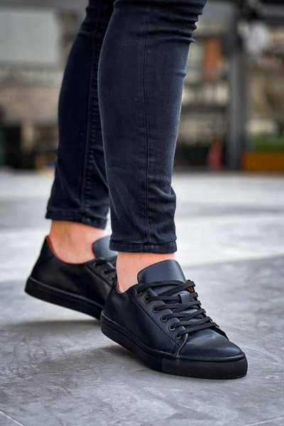 KAZAX KB-122 Black Skin Black High Sole Lace Up Casual Men's Shoes