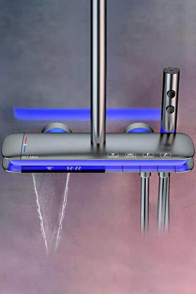 OXYAQUA Premium Dijital Led Göstergeli Piano Robot Duş Seti - Piyano Tepe Duş...