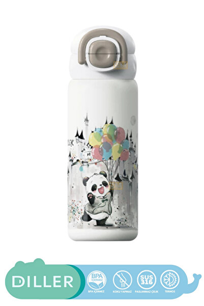 DILLER 600ml Yeni Koleksiyon Sevimli Hayvanlar Desenli Pipetli/Pipetsiz El Askılı Paslanmaz Çelik Termos