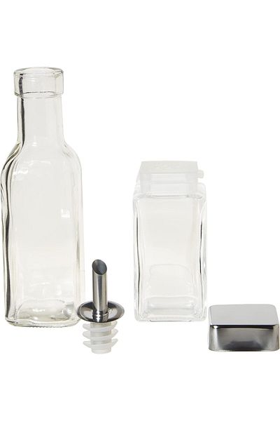 Harmony 2724623296265 83101 4 Pieces Salt Oil and Vinegar Bottle In Metal Rack Set, Clear
