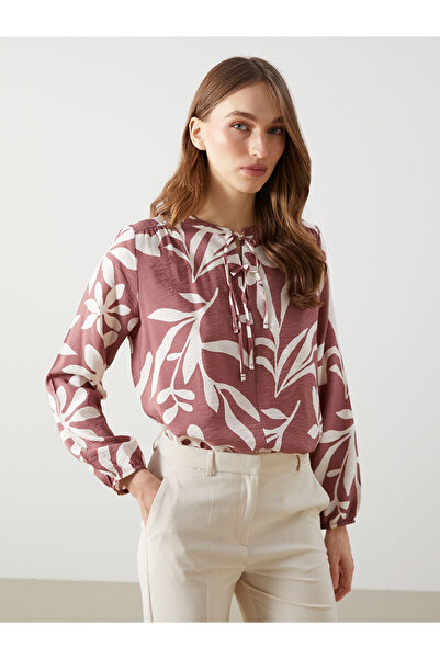 LC Waikiki LCWAIKIKI Klassisch gemusterte braune Damenbluse – T T mit gebunde...