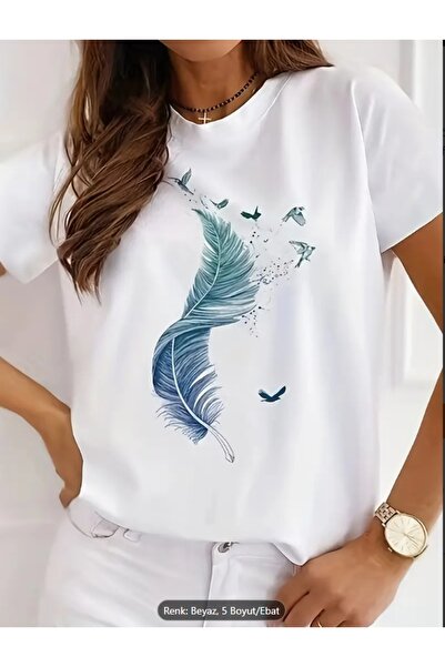 Derays Γυναικείο μπλουζάκι με μοντέρνο καλοκαιρινό λαιμόκοψη με στάμπα σε φύλλα