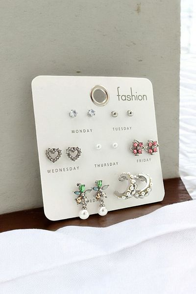 Çlk Accessories Premium 7'Li Earring Set Colorful Pearl Earring Set 35682