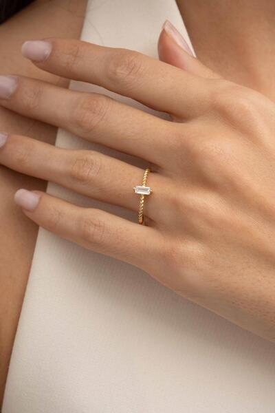 Sümer Telkari Baget Taşlı Burgu Altın Kaplama Gümüş İnce Yüzük 5963