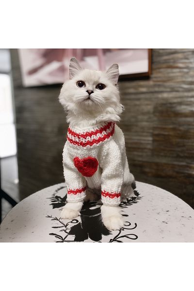 Lady Fify Valentines Day White Cardigan for Cat Dog