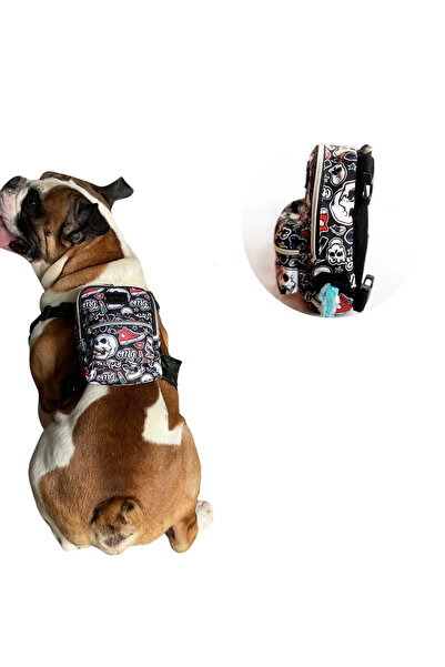 PAWLOOK Köpek Gögüs Tasması - Köpek Sırt Çantası- Skull