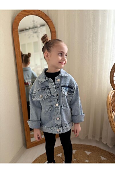 La'Bon Kids Kız Çocuk Nakış İşlemeli Sevimli Karakterli Kot Ceket-kot Mont-Bayramlık