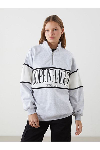 LC Waikiki Γυναικείο φούτερ με όρθιο γιακά Copenhagen με στάμπα Oversize