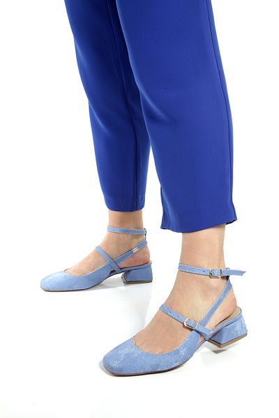 EPTC Mary Jane Slim Fit Blue Denim Color Vintage Square Blunt Toe Pantofi cu toc gros