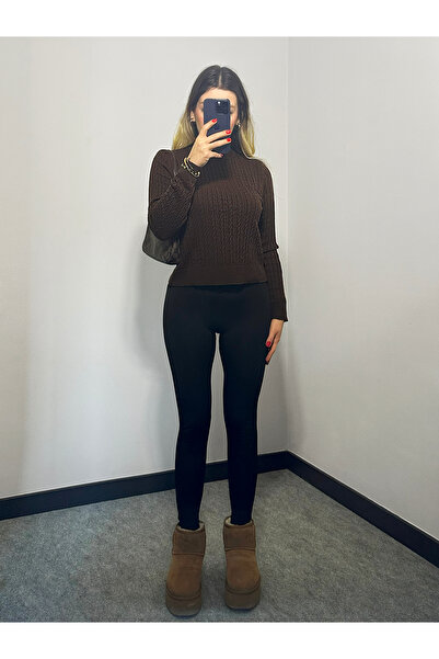 ECOTİQUE Zincir Örgü İnce Kahve Kazak