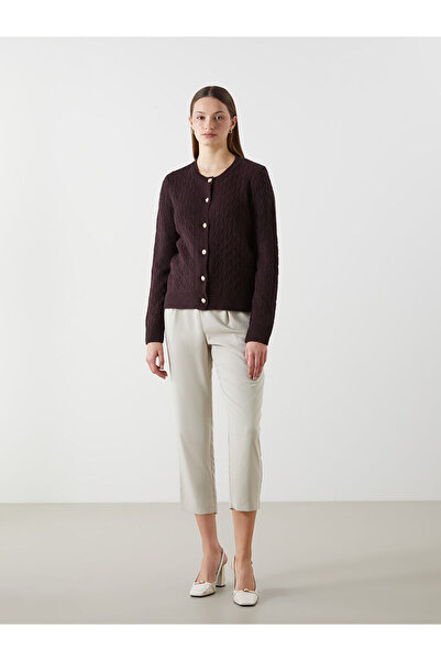 LC Waikiki Burgundy Self Patterned Women's Knitwear Cardigan