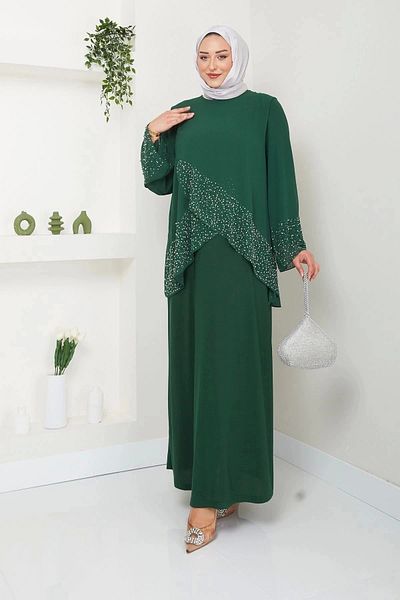 kaes giyim Rochie de seara Hijab cu perle de marime mare