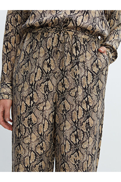 LC Waikiki Brown Elastic Waist Snake Skin Patterned Women's Trousers